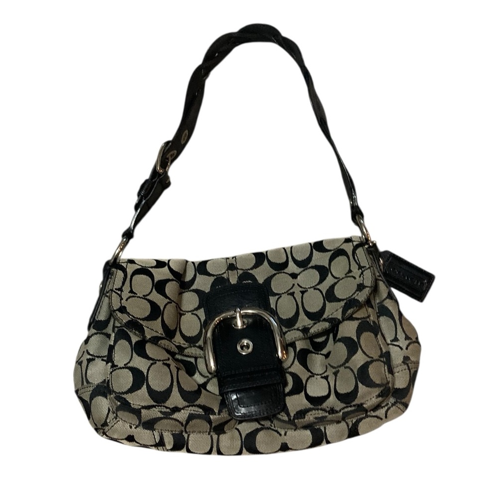 Coach Soho Signature Y2K shoulder bag in Grey with a big black buckle